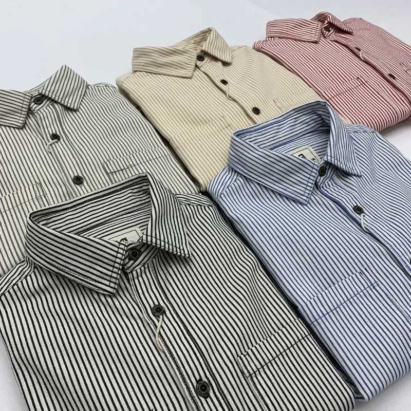 Japanese Retro Youth Workwear Shirt Fashion Colours Striped Mens Loose Long Sleeved Shirt Square Collar Wear Resistance Coat M260305