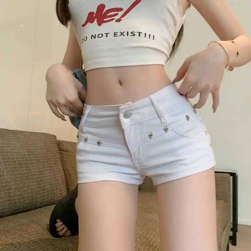 Spice Girl Y2k Tight White Jeans Hot Pants Summer 2025 New Low-rise Denim Super Shorts Women XJ260305