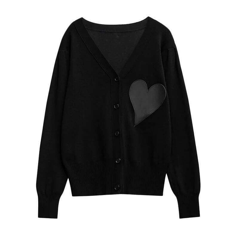 Love V-neck Knit Cardigan Sweater Women Oversized Tops Knitwear Autumn Winter Long Sleeve Double-breasted Elegant Jumpers XJ260305