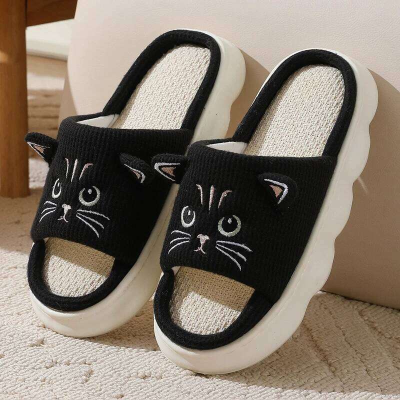 Kidmi Womens Breathable and Moisture-wicking Linen New Summer Home Non-slip Cotton Slippers Fitted All Seasons