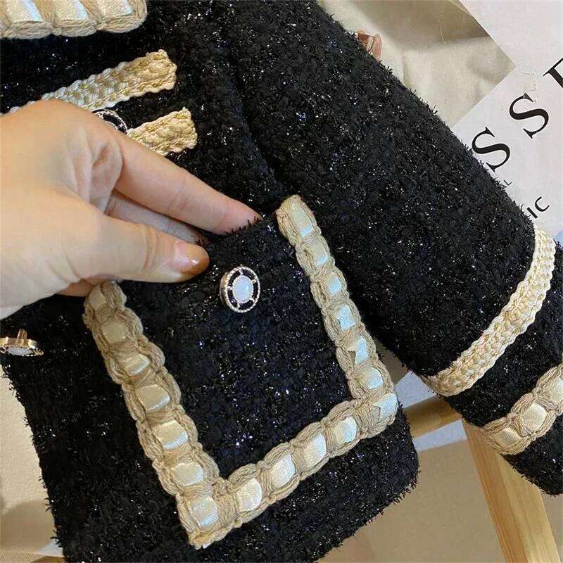 New Girl 2 Piece Tweed Set Winter Suit Clothes for 1-10Years Children's Cotton Padded Jacket Coat+Skirt Kids Classic Outfits Z260304