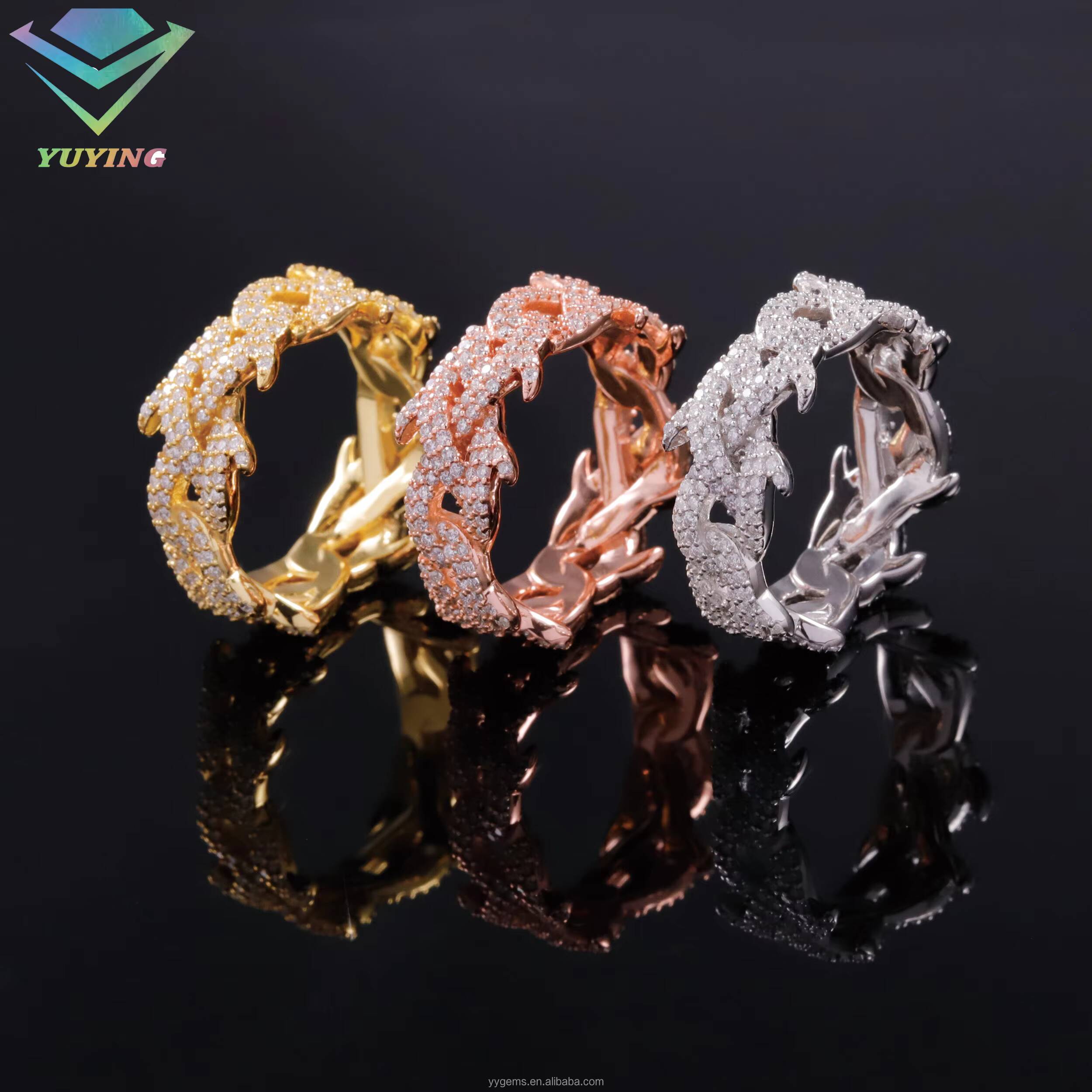 Fashion Jewelry Spiked Ring Iced Out VVS Moissanite 925 Silver Gold Plated Thorn Ring Hip Hop Men Women Cuban Ring