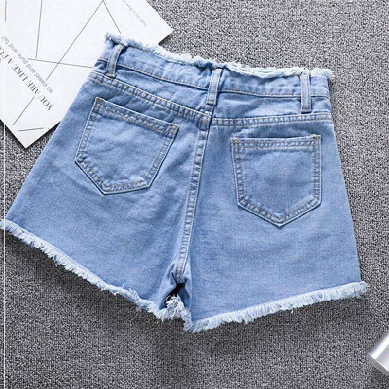 2025 Summer Woman High Haist Shorts Fashion Rough-edges Denim Short Schoolgirl Casual Pants Blue Black White Jeans XJ260305