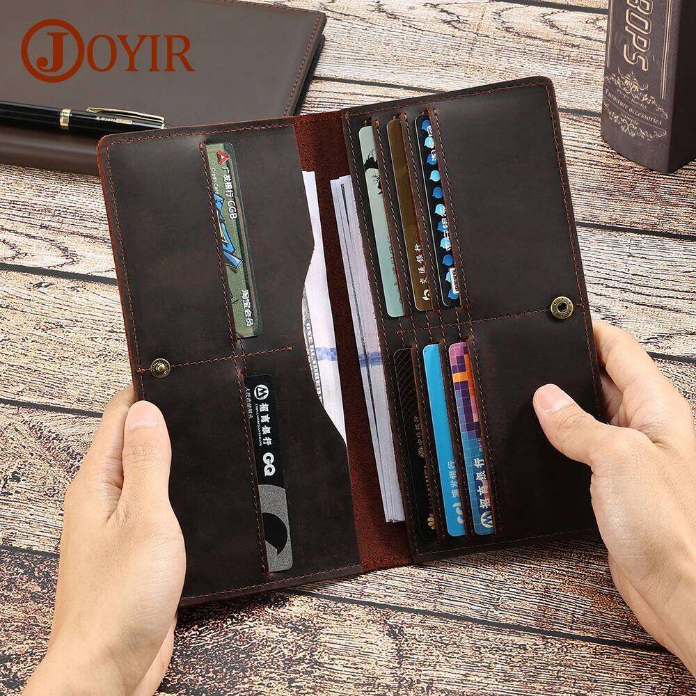 JOYIR Genuine Men Leather Long Wallet Clutch Bag Vintage Male Purse for Checkbook Credit Cards Minimalist Purses C260304