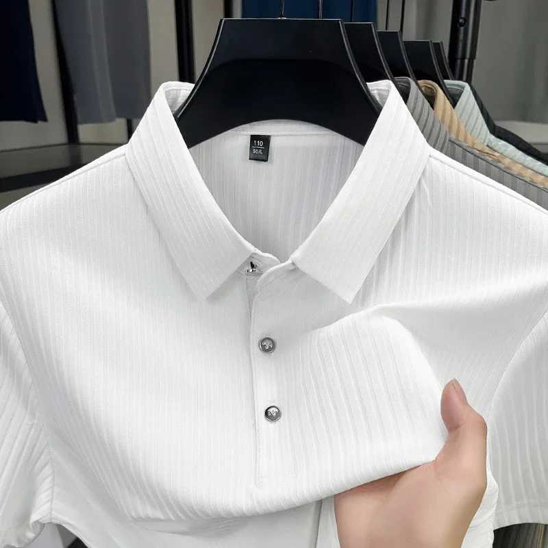 2025 New Mens Casual Fashion Striped Short SLeeved Collar Shirt Breathable and Comfortable Summer Versatile T-shirt M260305