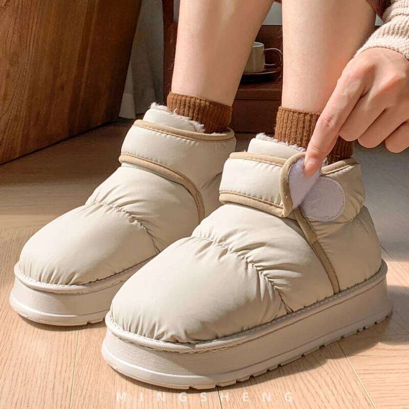 High-top Style Indoor Street Fluffy Slippers For Women Men Winter House Shoes Warm Plush Anti-slip Couples Leisure Snow Boots