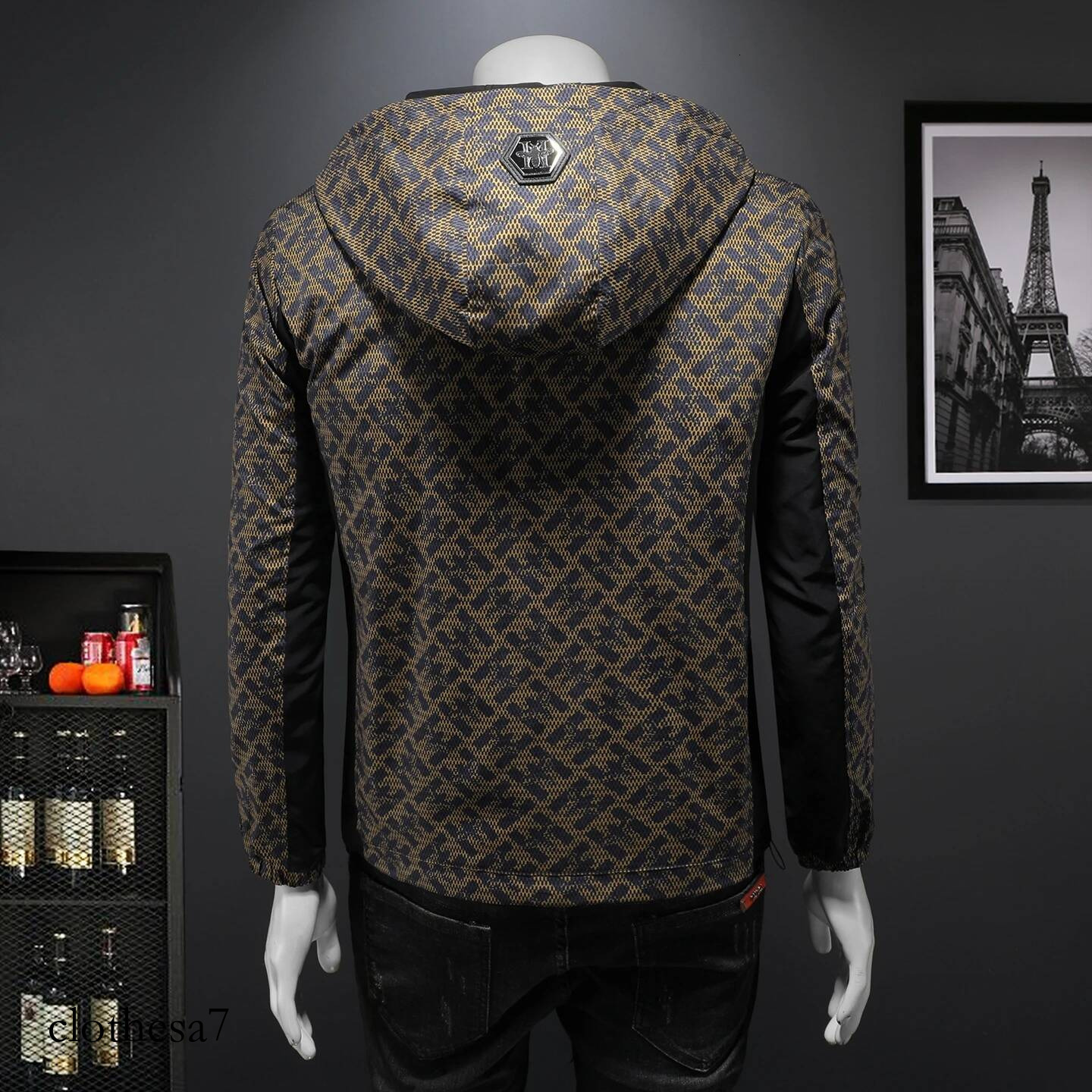 Men's Hooded Jackets Spring Autumn Fashion Casual Print Coats Outwear Top Windbreaker Streetwear