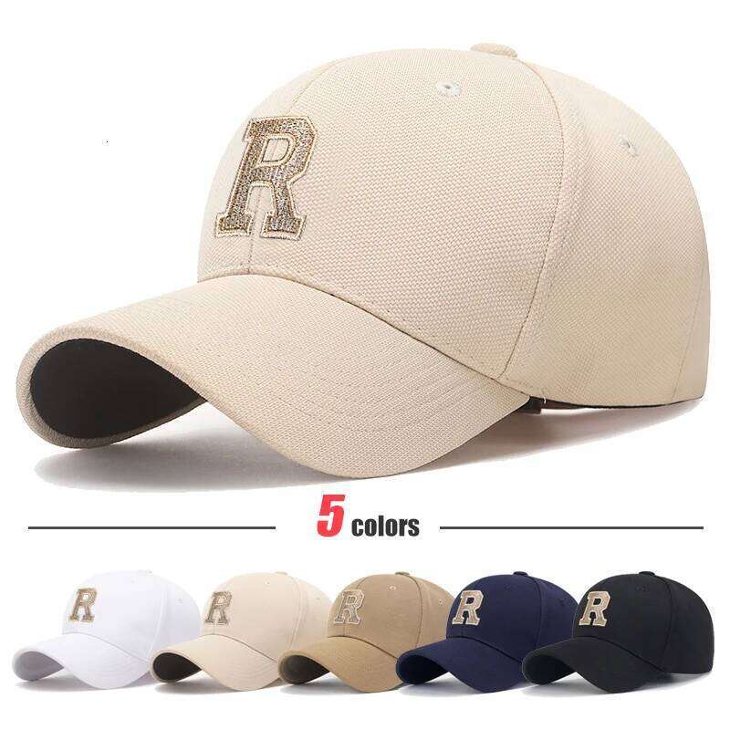 Brand New R Letter Gold Thread Embroidery Elastic Pineapple Cloth Material Thick and Durable High Quality Baseball Cap Y260304