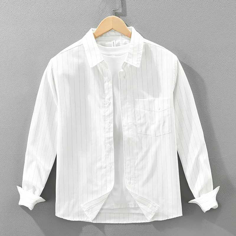 2026 Spring Autumn New Fresh Striped Cotton Long Sleeve Shirt for Men Clothing Comfort Turn-down Collar Tops M260305