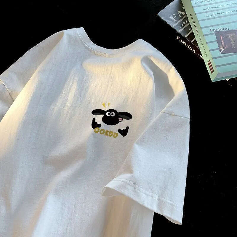 Summer men's and women's pure cotton T-shirts are fashionable, simple, loose, comfortable, basic, multifunctional short sleeved tops with em