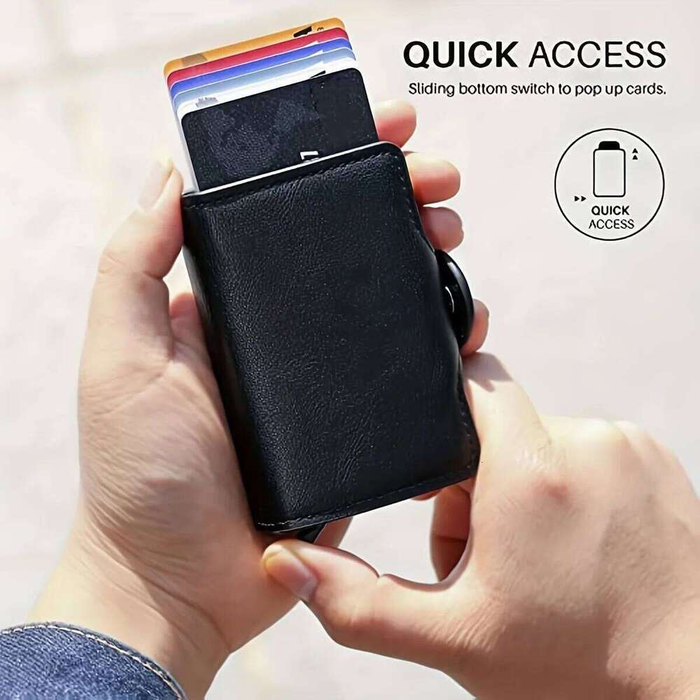Rfid Aluminum Double Deck Buckle Men Holder Small Card Wallets Carbon fiber Leather Slim Mini Wallet Quality Male Purses C260304