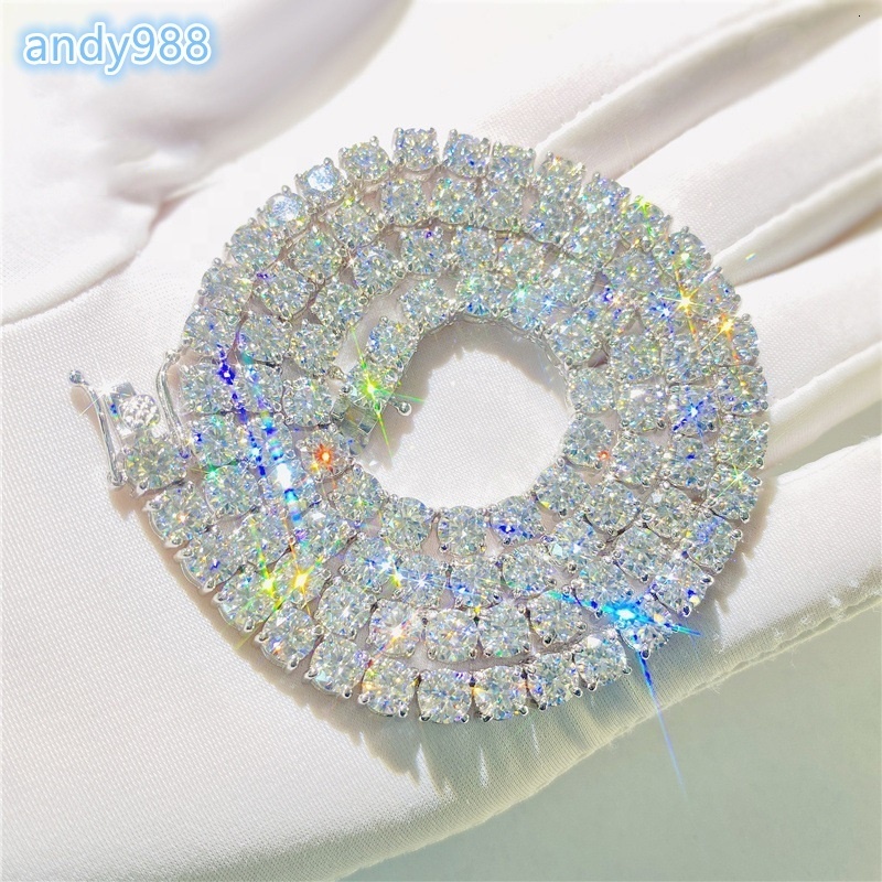 Drop Shipping Hip Hop VVS 925 Sterling Silver Moissanite Cluster Tennis Chain Moissanite Diamond Iced Out Tennis Chain Necklace