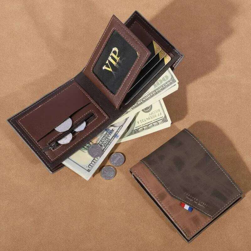 Men's High-capacity Leather Wallet, Small Multi Slot Photo for Coins, Vintage Wallet C260304