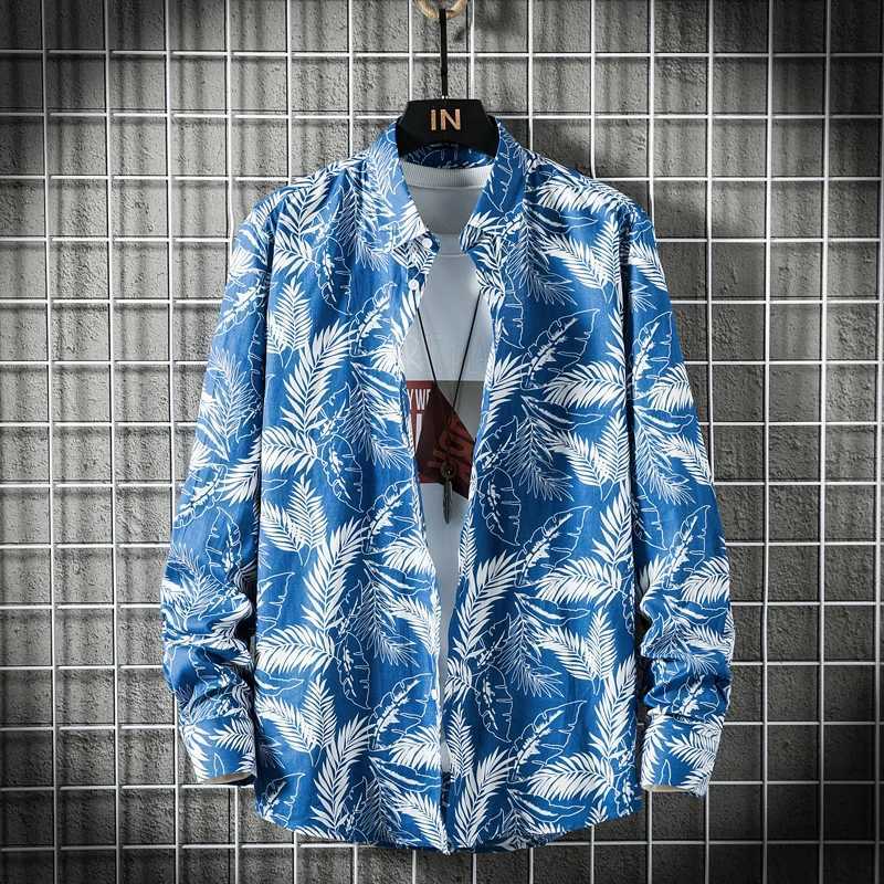 2026 New Mens Lapel Printed Shirt Single Breasted Long Sleeved Slim Cotton Shirts Hawaiian Beach Top Camisa Asian Sizes 5XL M260305