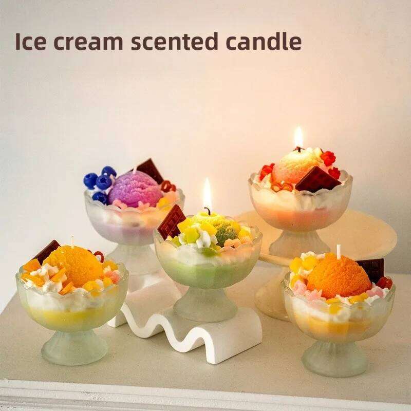 1PC Fruit Ice Cream Creative Exquisite Shape Yogurt Soybean Wax Birthday Gift Souvenir Scented Candles Decoration W260304 W260305
