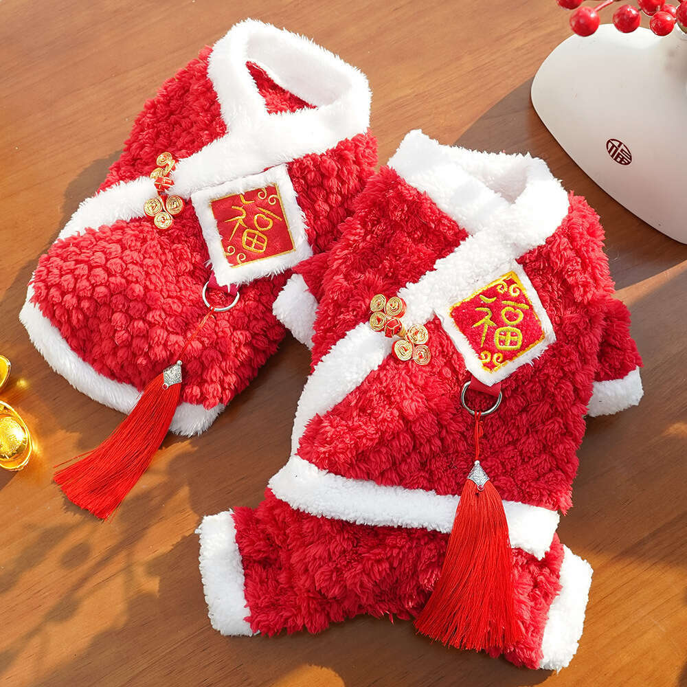 Famous brand Lion Dance Fleece Lined Warm Pet Clothes Teddy Tang Suit New Year Costume Dog Supplies Cat Dress pupakaIK