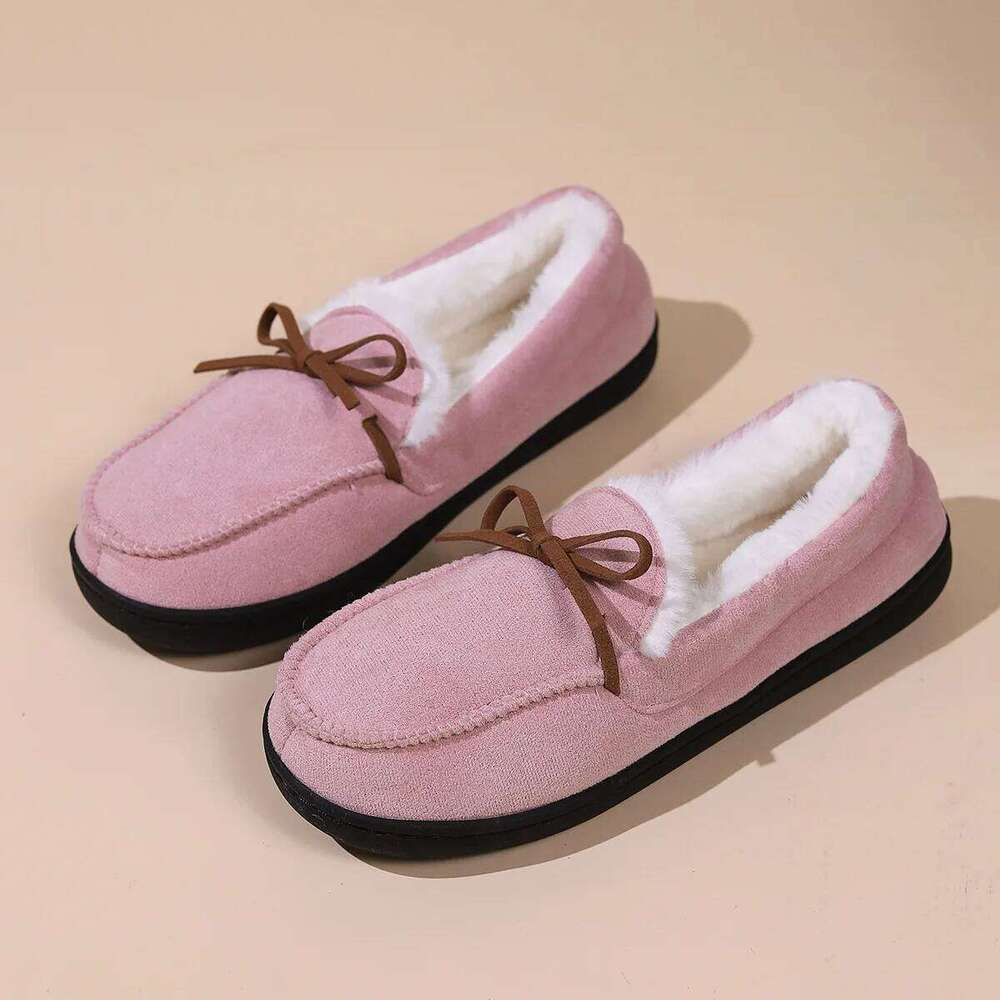 Kidmi Winter Fuzzy Cotton Casual Antiskid Outdoor Cute Bow Plush House Shoes Warm Cozy Fluffy Women Shoe