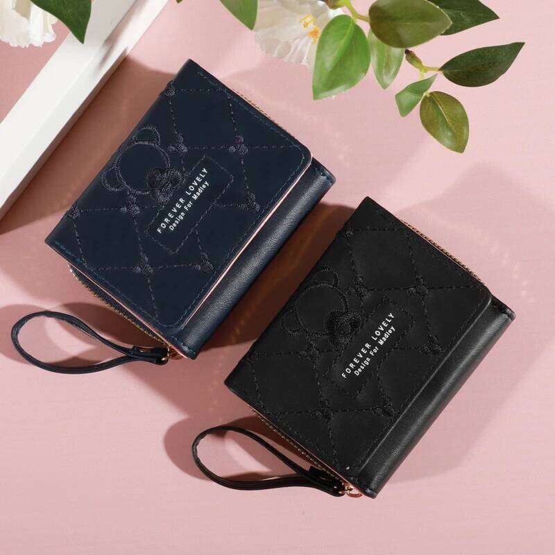 New Tri Fold Ladies Wallet with Wristlet- Snap Closure, Multiple Zip Pockets, Casual Style Credit Card Holder for Women C260304