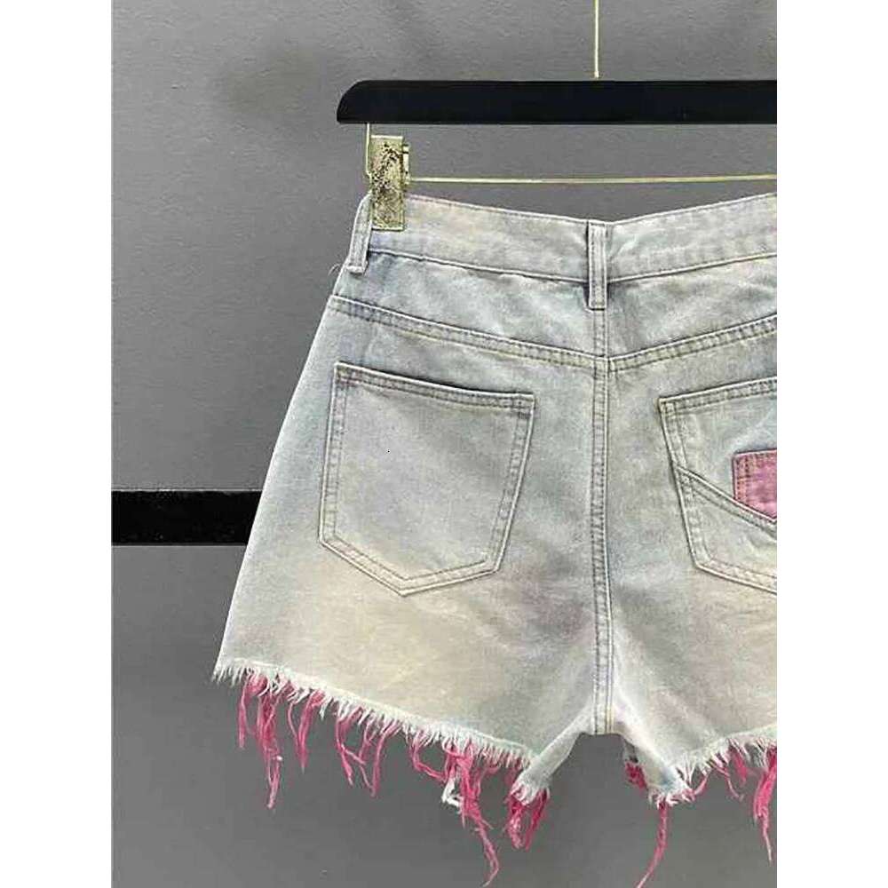 Korean Style Pink Hole Denim Women Summer New High Waist Raw Edge A-line Girls Shorts Fashion Niche Slim Hot Pants XJ260305