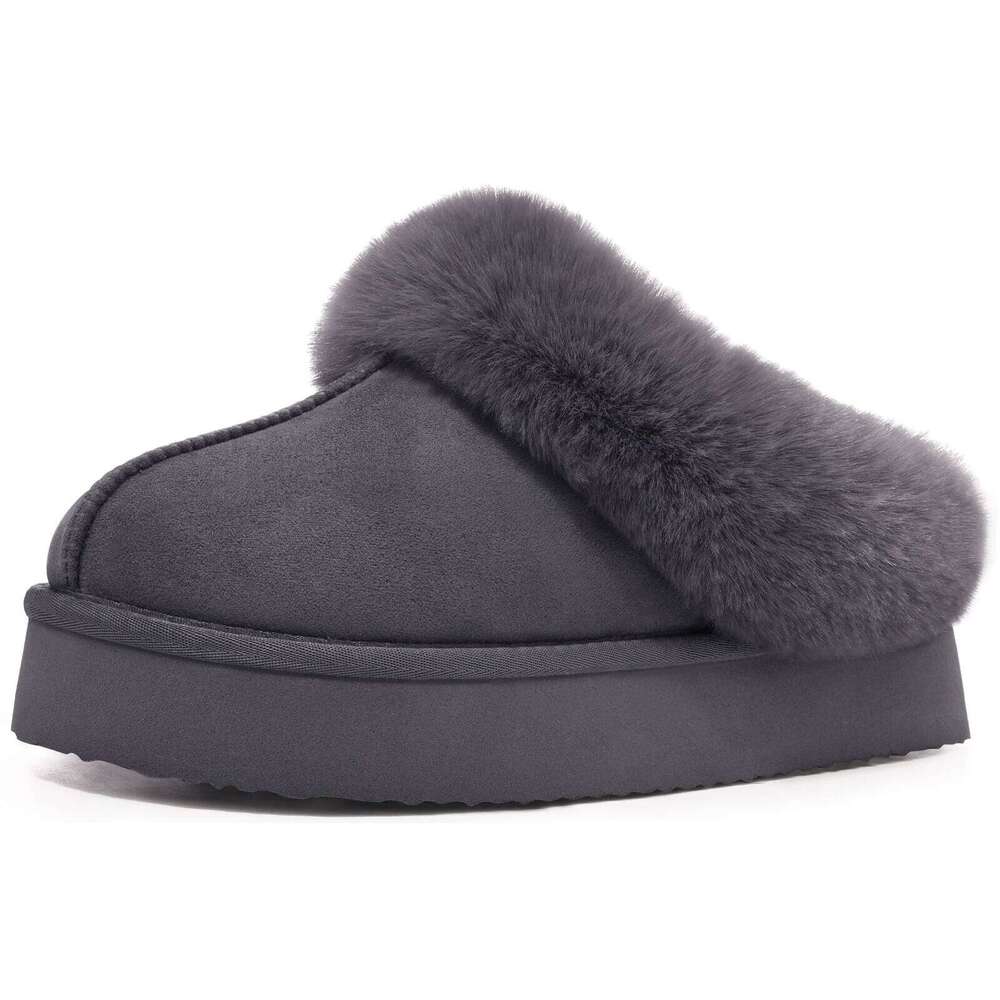 Kidmi Winter Fuzzy Women Platform Plush Memory Foam Slippers Indoor Fluffy House Shoes Soft Non-slip Cozy Slipper