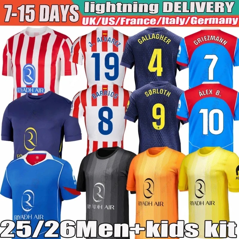 25 26 Atleticos Madrid J.ALVAREZ BARRIOS soccer jersey BAENA SIMEONE Le-NORMAND 25 26 football jersey HANCKO GONZALEZ LlPRENTE RASPADORI shirt kids kit
