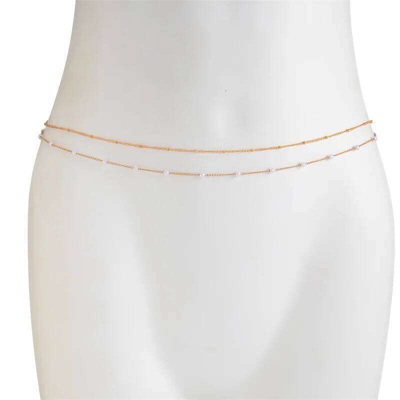 Sexy Double Thin Women's Waist Charming Round Bead Metal Belly Chain Summer Beach Bikini Body Jewelry S260304