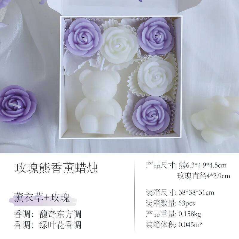 Rose Bear Scented Candles, Ins Romantic Atmosphere, Restaurant Table Decoration Handcrafted Pink Purple Light Fragrance Gift Box W260304 W260305