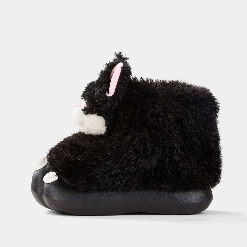 Cute Cat Paw House Shoes For Women Indoor Fluffy Slippers Thick Sole Soft Plush Anti-slip Girls Furry Cartoon Warm Snow Boots