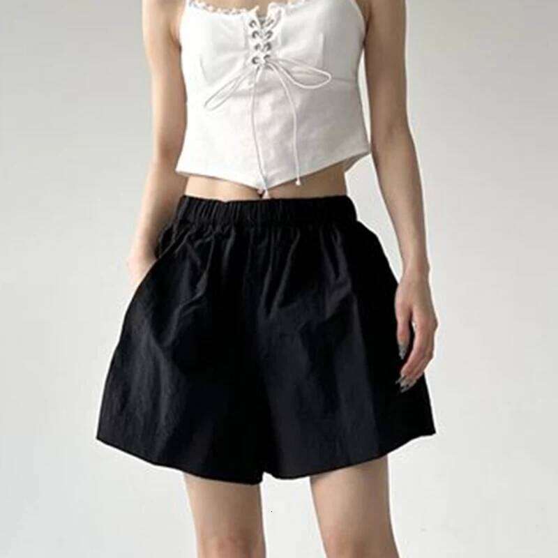 2025 New Elastic Shorts for Women Summer Thin Style High Waist Female Casual Solid Short Wide-Leg Pants Mujer XJ260305