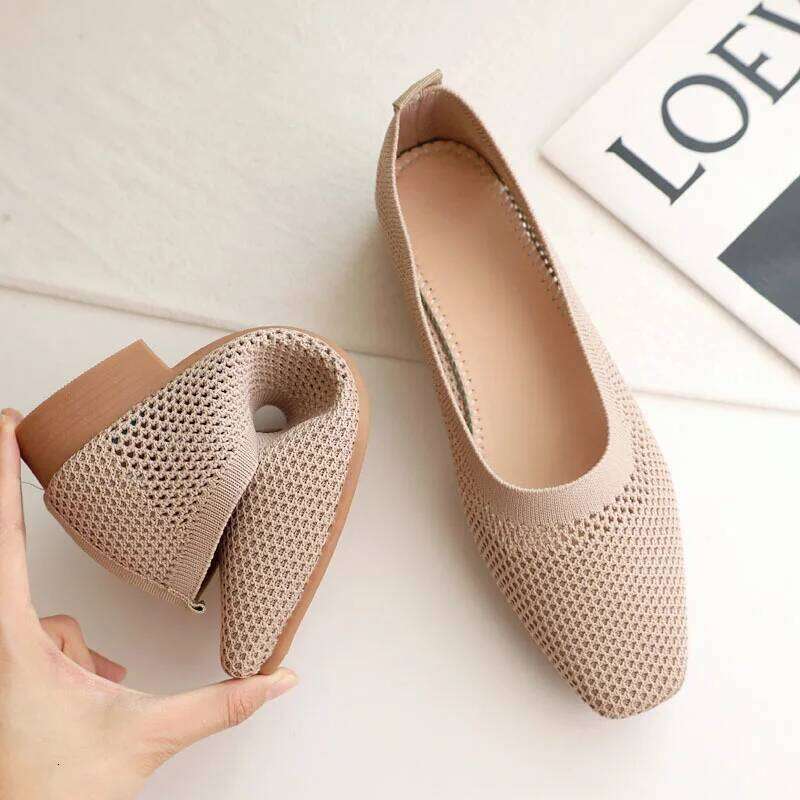 Breathable Mesh Fashion Flats For Women Spring Summer Flat Square Toe Slip-on Loafers Soft Sole Girls Daily Walking Shoes