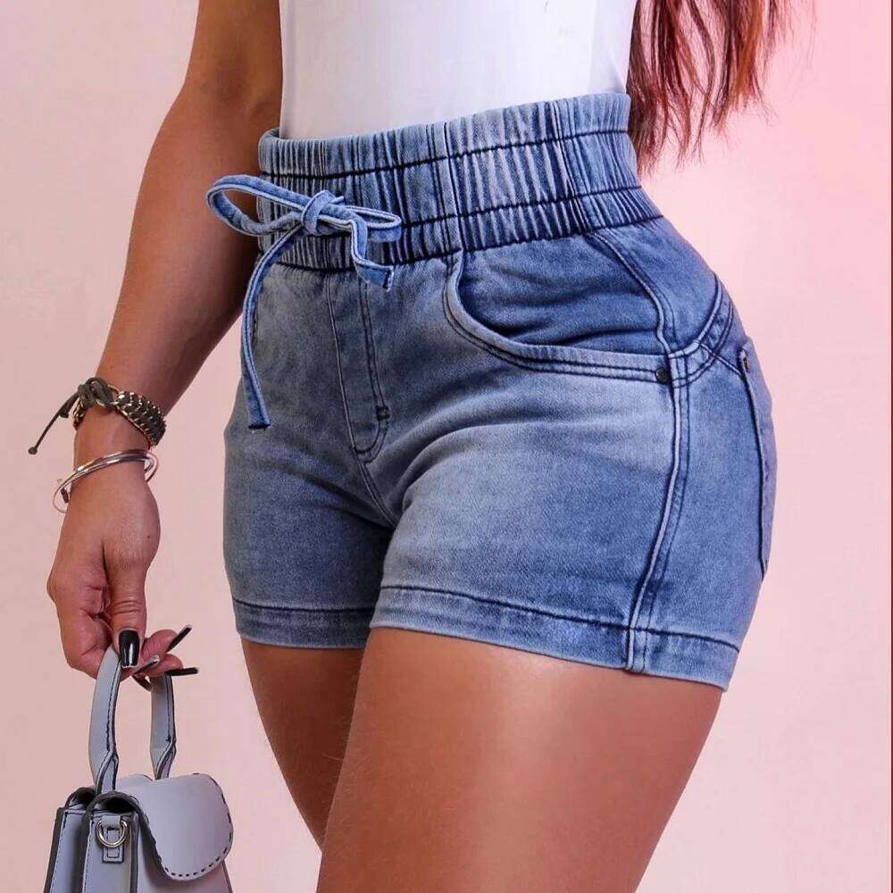 Women Summer Denim Shorts Ladies Elastic Waist Bandage Jeans Skinny Short Pants Feminina XJ260305