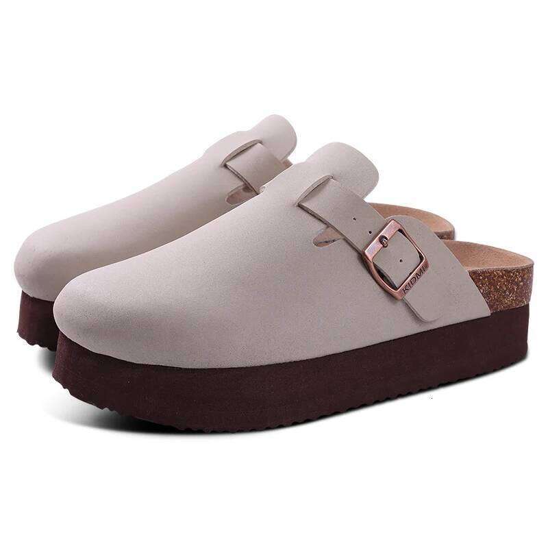 Kidmi Fashion Suede Mules Cork Platform Men's Clogs Slippers Outdoor Soft Heeled Sandals With Arch Support
