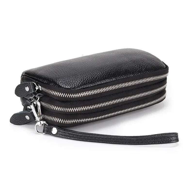 Women Long Wallet Genuine Leather 3-Layer Zipper Purse Large Capacity Wristlet Clutch Wallets Phone Bag Money Purses C260304
