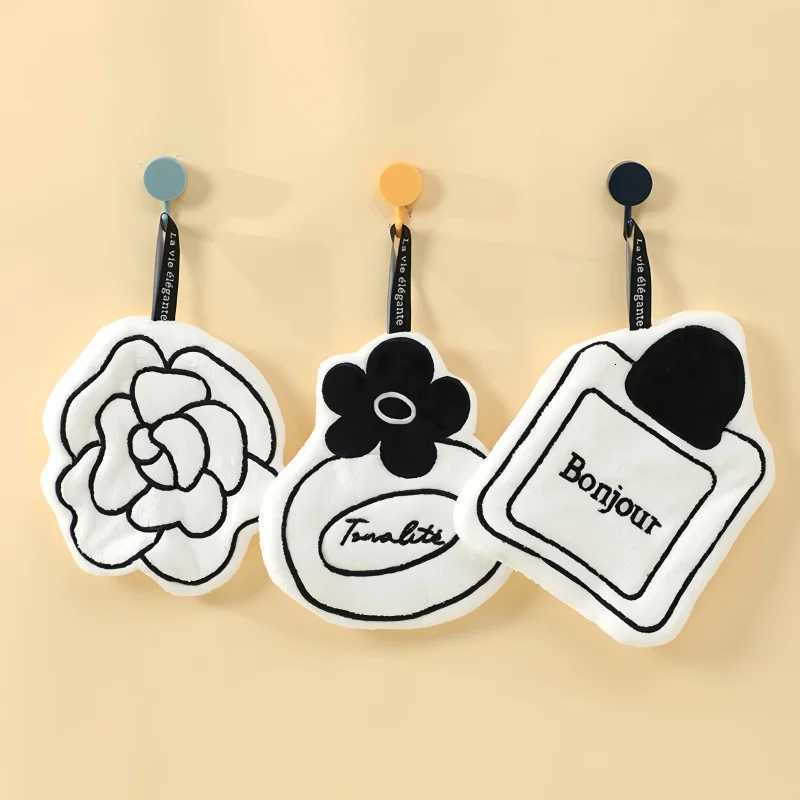 French Camellia Coral Fleece Hanging Hand Towel for Kitchen Bathroom Ideal Gift for FriendsT260305