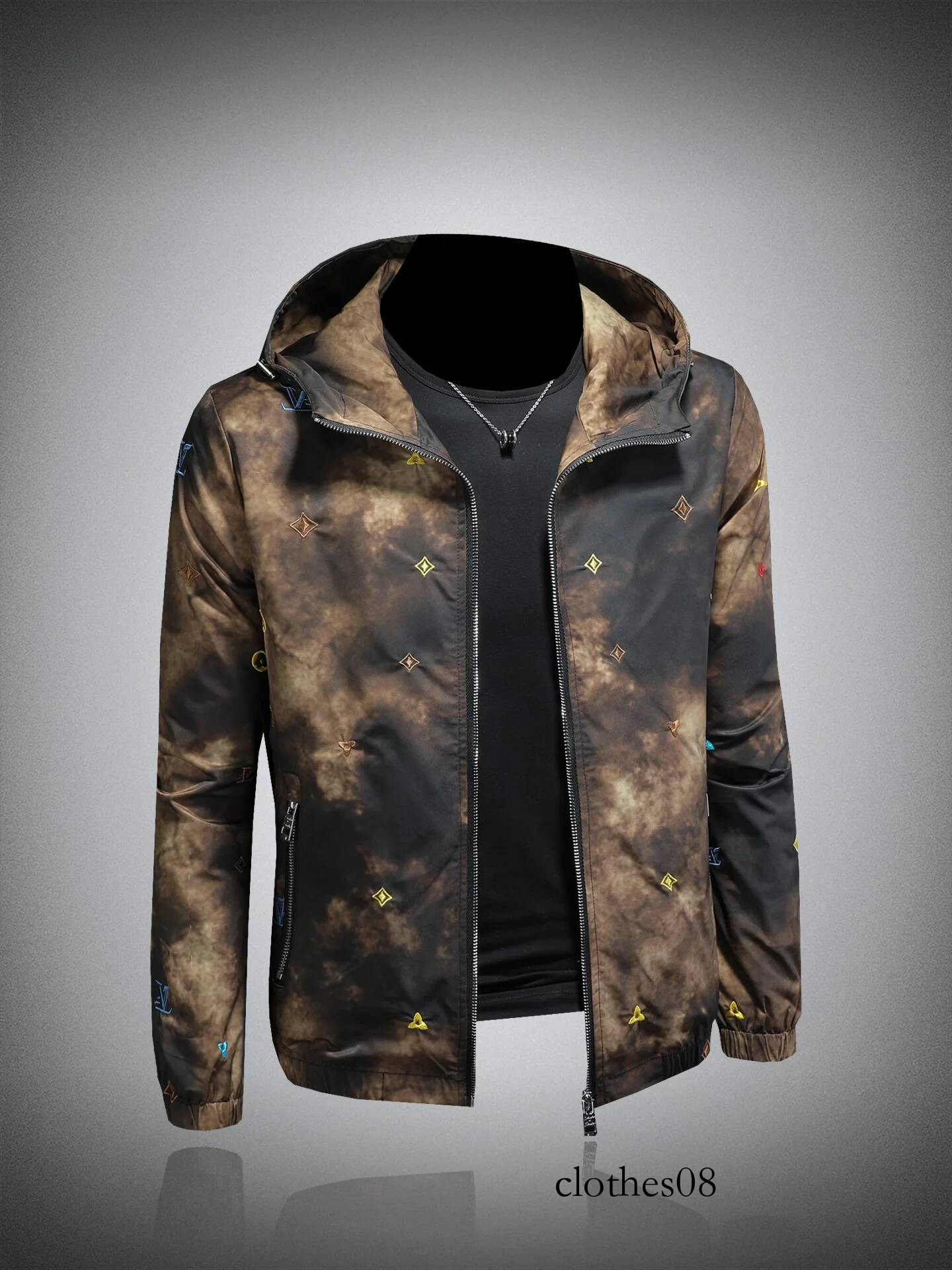 Ele Casual Men's Jaet with Hat Embroidered Faionable All-Match Spring Autumn Polyester Long Sve Zipper Closure