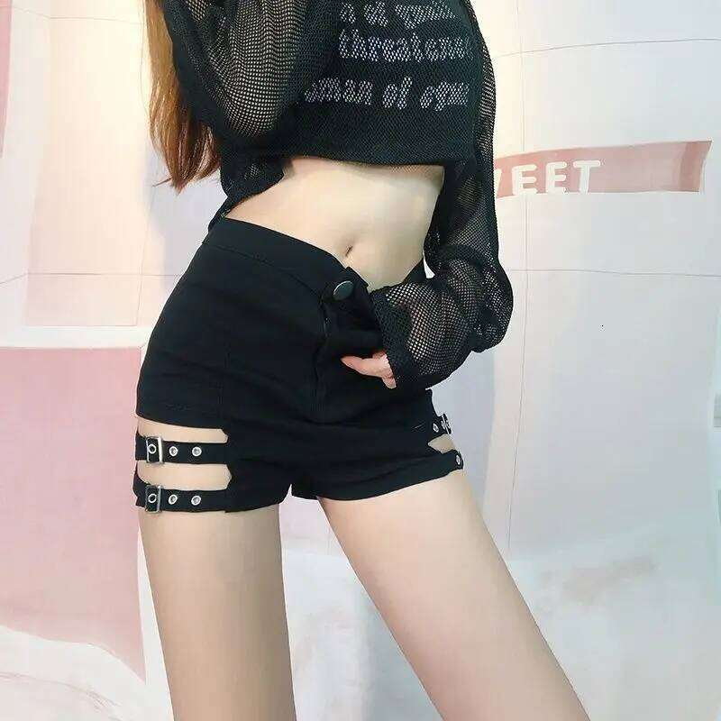 Shorts Women Hollow Out Perforated Solid Skinny High Waist Korean Style Classic Jazz K-pop Hot Girls Streetwear Chic Punk Grunge XJ260305