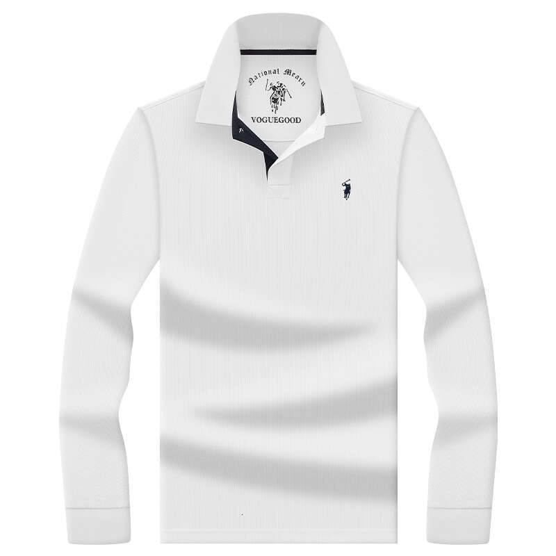 POLO Pure Cotton Embroidery Skin-Friendly Breathable Men's Spring And Autumn Turn-Down Collar High-End Clean Version Business Long Sleeve Shirt