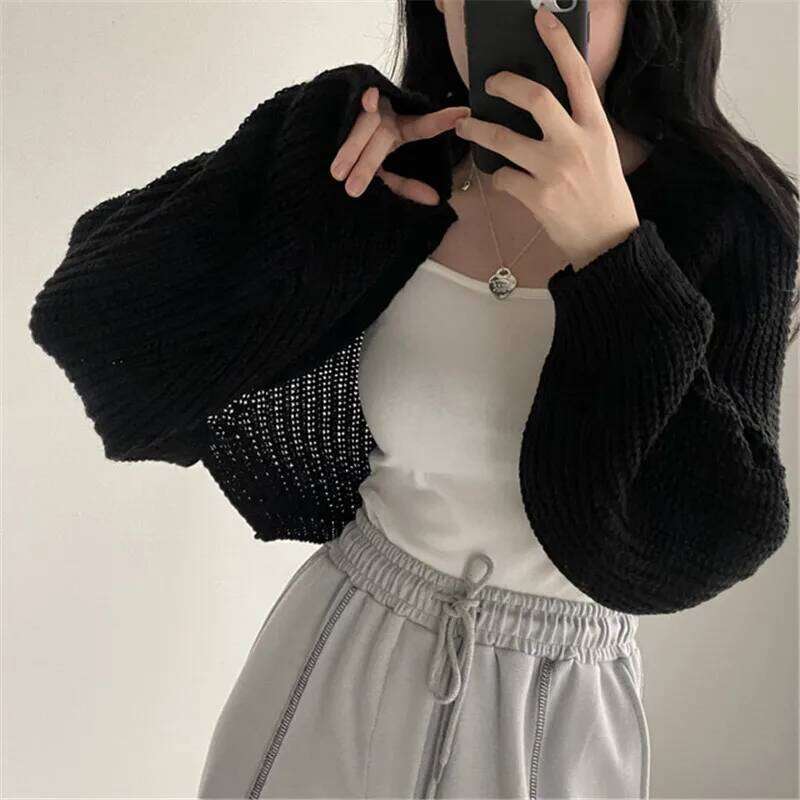 Long Cover Outfit Coat Casual Solid Knit Sweater Cardigan Short Women Clothes Elegant Winter Batwing Sleeve All-match Top XJ260305