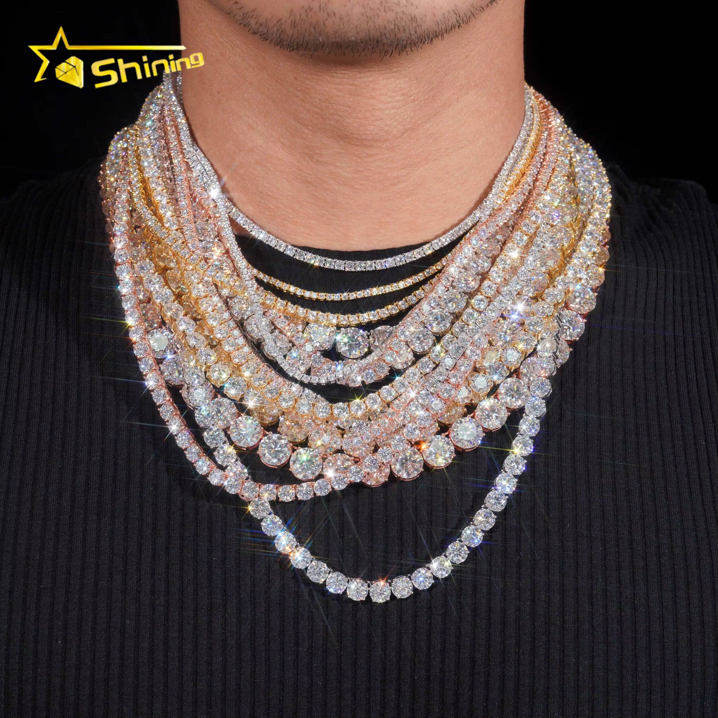 Hot Sale Classic Basket Prong Setting 925 Silver VVS Diamond Bracelet Necklace Moissanite Tennis Chain
