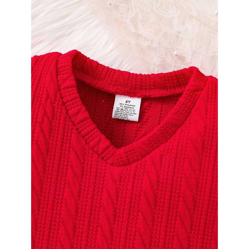 Children's Spring and Autumn New Girl Fashion Cute Three Piece Set Knitted Red Tank Top+Lace Collar Lining+Checkered Half Skirt Z260304