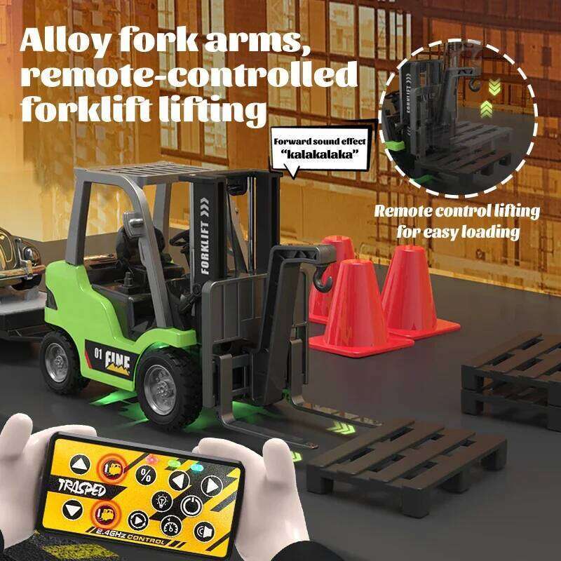 ZWN 2.4G RC Model Car Remote Control Excavator Dump Truck Forklift Alloy Plastic Simulation Construction Vehicle Toy For Kid Z260304