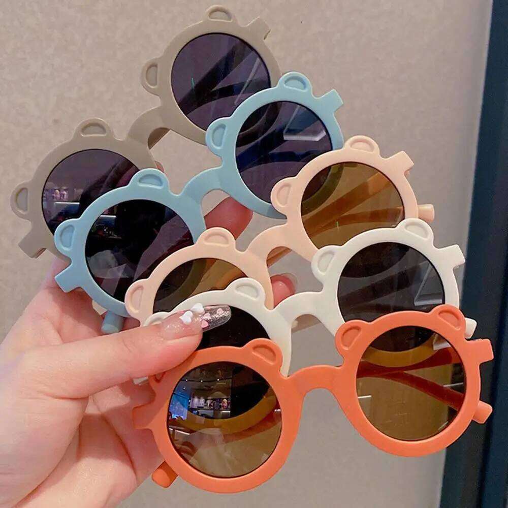 Kids Girls Boys Sun Glasses Cute Bear Ears Colorful Frame Sunglasses UV400 Protection Children Korean Decorative Mirror Z260304