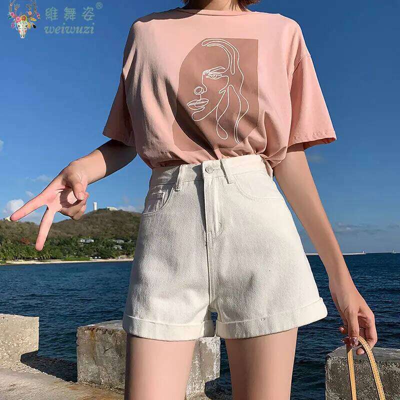 Y2K High Waist A- Line Women's Denim Cuffed Hot Pants Design Sensation Korean Girls Casual Cotton Wide Leg Shorts XJ260305