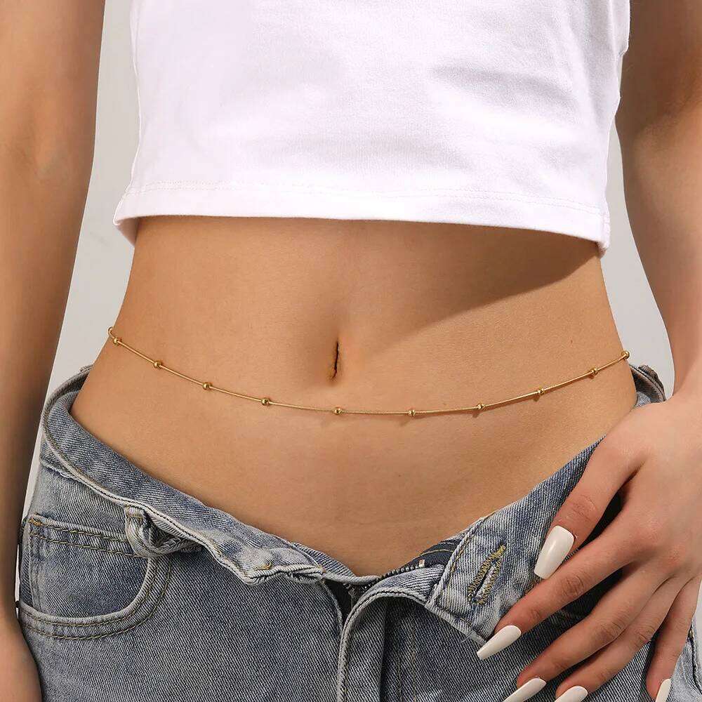 Summer Sexy Blade Waist Jewelry Trendy Stainless Steel Color Retention Simple Bead Body Chain Jewlery Women S260304