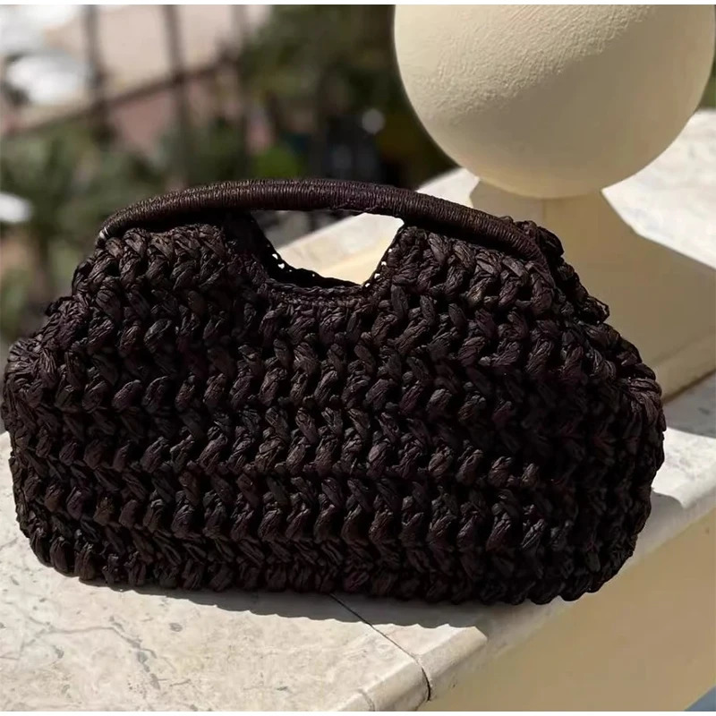 Natural Fiber Snap Clutch BagSpanish Seaside Womens Straw Woven HandbagSummer Beach Travel Vacation Evening Elegant Purse 260303