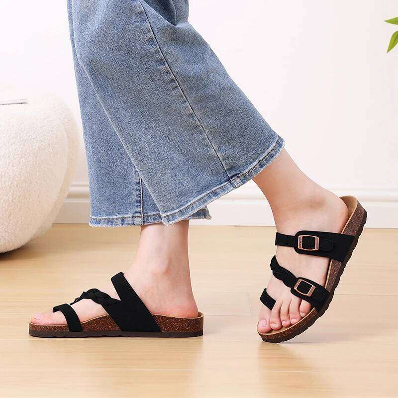 Kidmi Women Summer New Indoor Outdoor Fashion Sandals Casual Versatile Slippers with Adjustable Metal Buckle Lady Slides