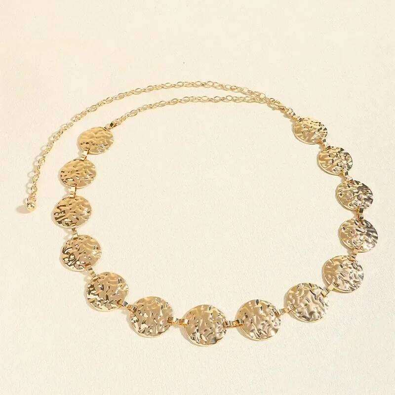 Womens Elegant Ladies Metal Thin Gold Round Irregular Body Chain Sexy Accessory Dress belt Waist Accessories Fashion S260304