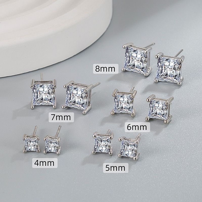 Luxury Cubic Zirconia Earrings for Women Men 18K White Gold Silver Plated Four-Prong Square CZ Crystal Earrings Sparkling Diamond Earring Fine Wedding - view 4