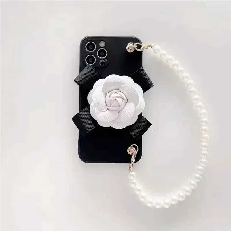 Luxury 3D Camellia Rose Silicone Phone Case with Pearl Bracelet Lanyard For iPhone 16 15 14 Plus 13 12 11 Pro Max | Anti-drop CoverT260305