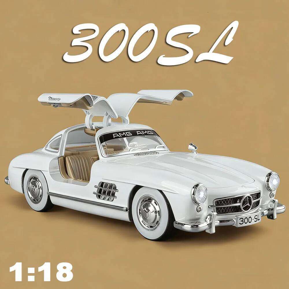 1:18 300SL Alloy Cars Diecast Models Toys Front-wheel Steering Four-wheel Suspension Vehices Vintage Ornament Collection L260520